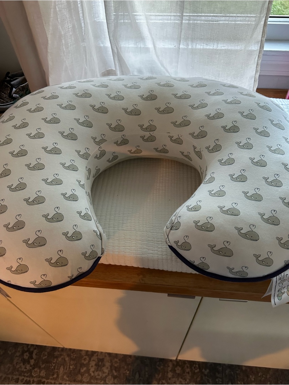 Boppy Grey 🐳 Whale Nursing Pillow in white and Gray